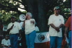 Lucas Benitex, co-director of CIW, Sr Ann Kendrick from FW Ministry of Orlando Catholic Diocese gather in Tallahassee, FL, at the Governor's mansion during the march for "Dignity" 2001