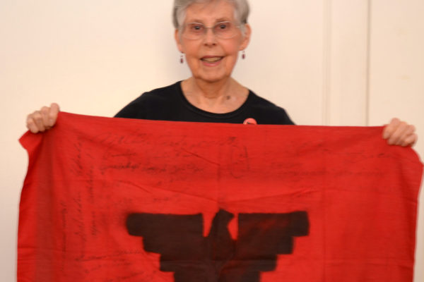 Pat Hoffman with UFW Flag