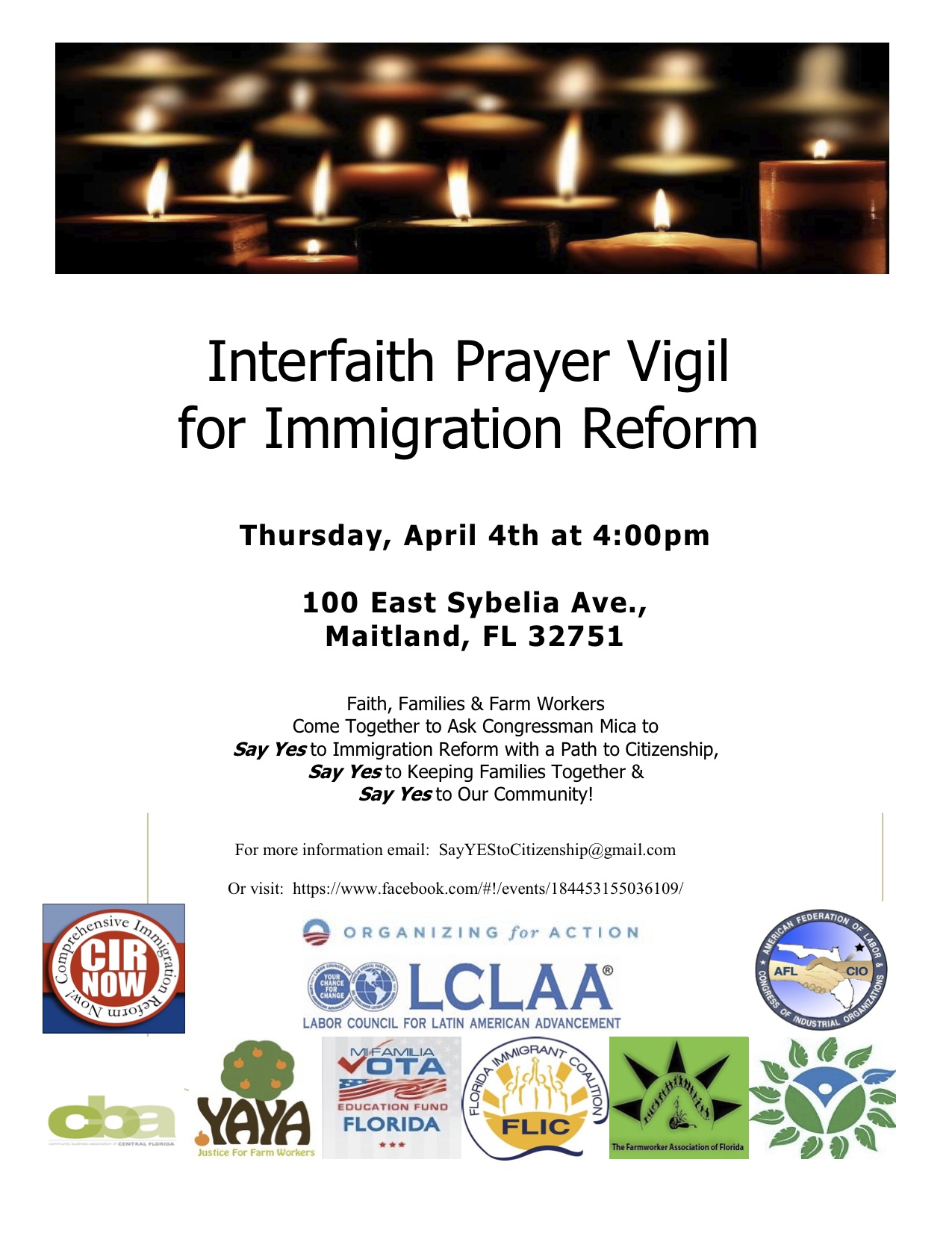 Immigration - vigil at Mica office flyer