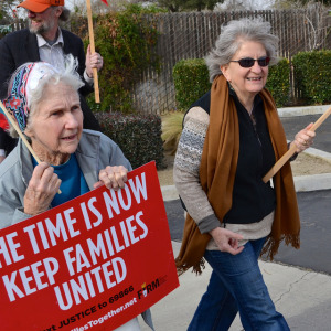 Marilyn (right) marches for Comprehensive Immigration reform with NFWM Board & Supporters, Bakersfield, CA January 2014