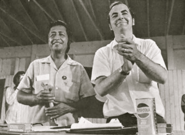 Cesar Chavez & Chris Hartmire in 1973 (by Bob Finch)