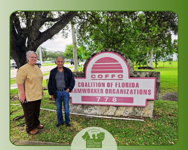 NFWM team visiting Arturo Lopez at COFFO in Homestead, Florida, learning about local farm worker housing needs and community support efforts.